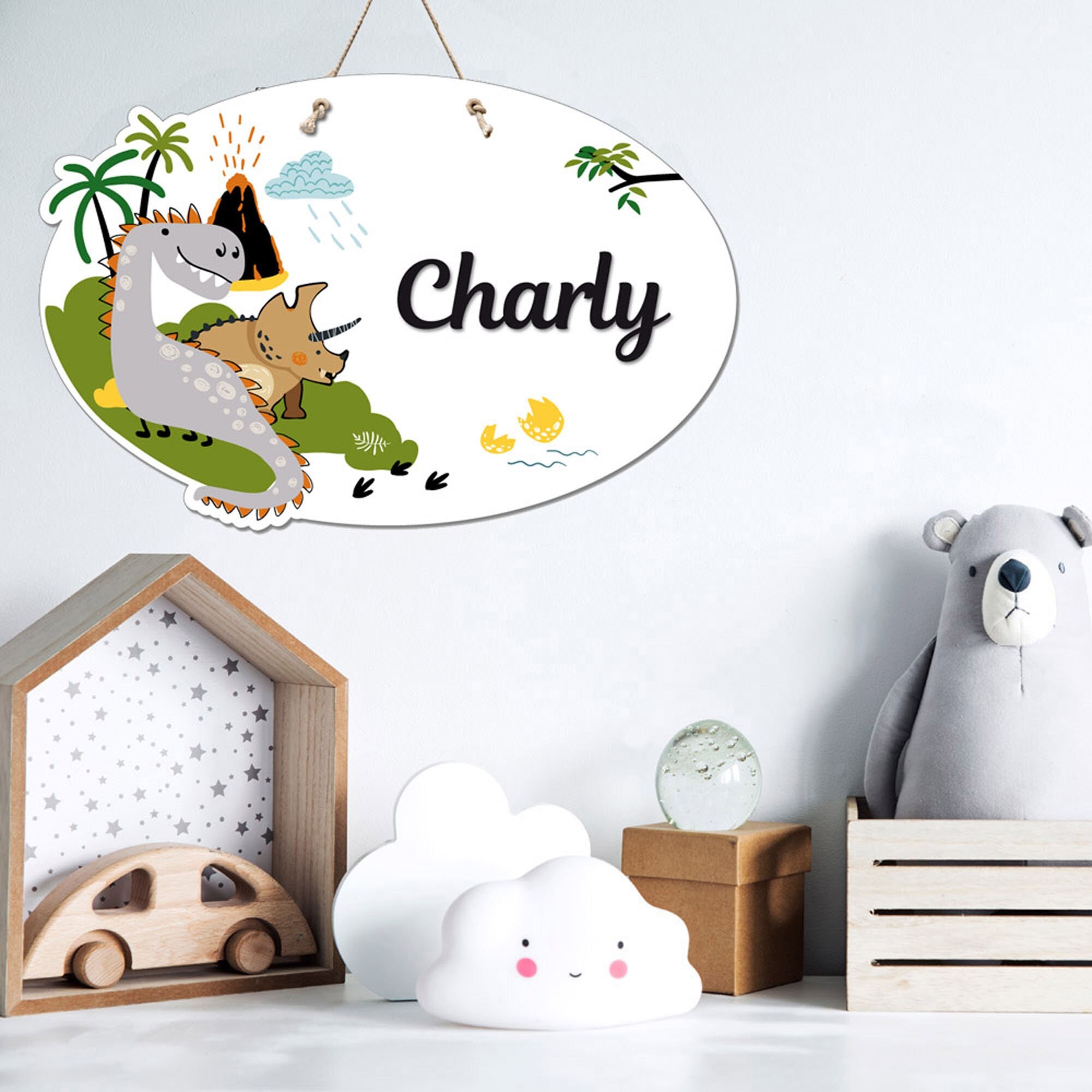 Plaque de Porte Dinosaure Chambre Enfant - Pancarte à Personnaliser Décoration Dino