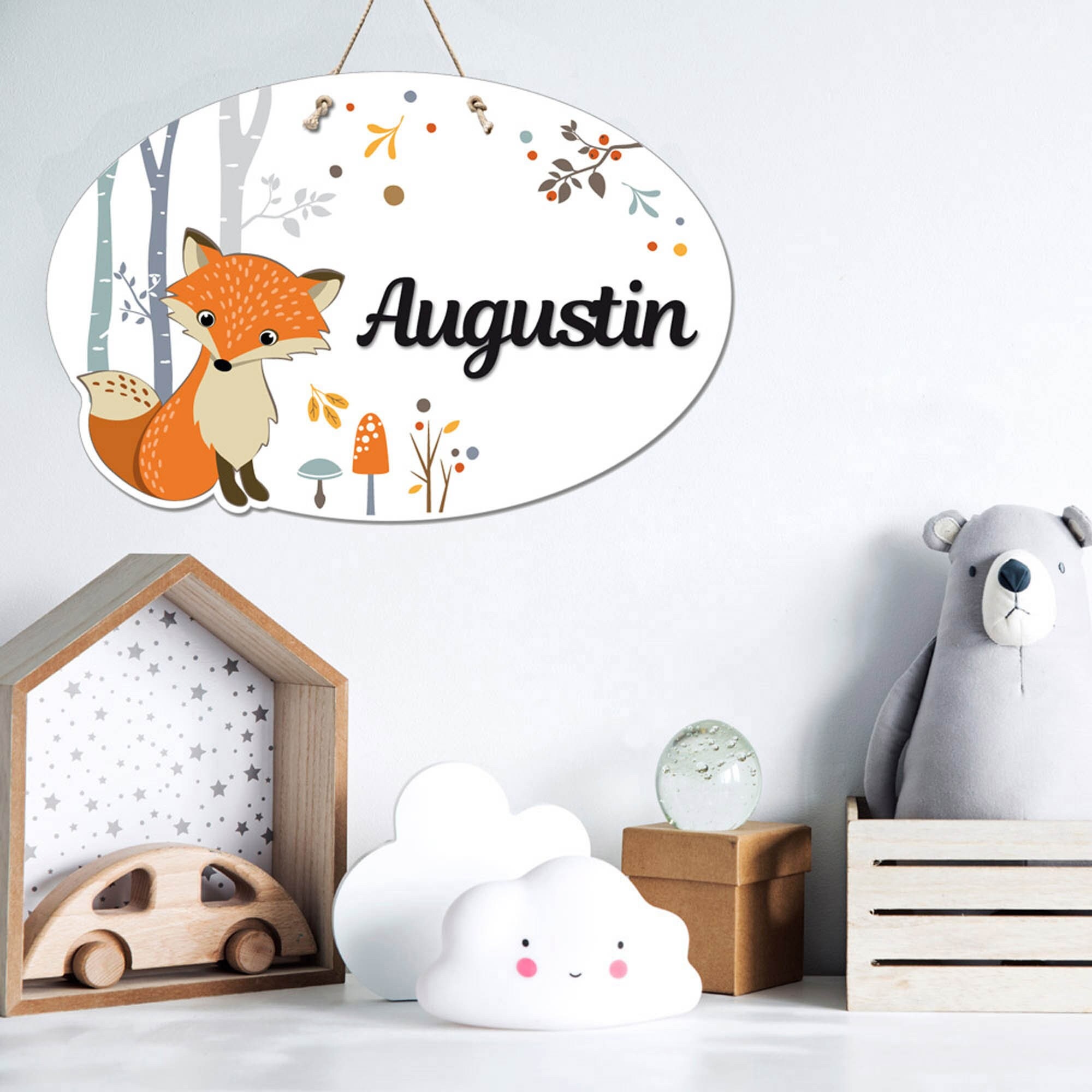 Plaque de Porte Pour Chambre Enfant Renard - Pancarte à Personnaliser Décoration Roux