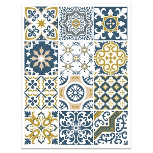 Planche 12 carreaux de ciment autocollants, Stickers carrelage imitation carreaux de ciment, adhésif vintage pour carrelage