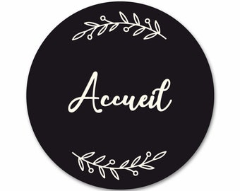 Plaque de Porte Ronde en PVC Noir / Gravure Blanche. Plaque autocollante - Décoration de Porte toilettes, buanderie, chambre.Diamètre 11,5cm