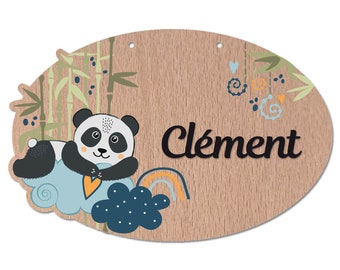 Plaque de Porte Panda Chambre Enfant - Pancarte en Bois Personnalisée - Décoration Enfant Animal Panda