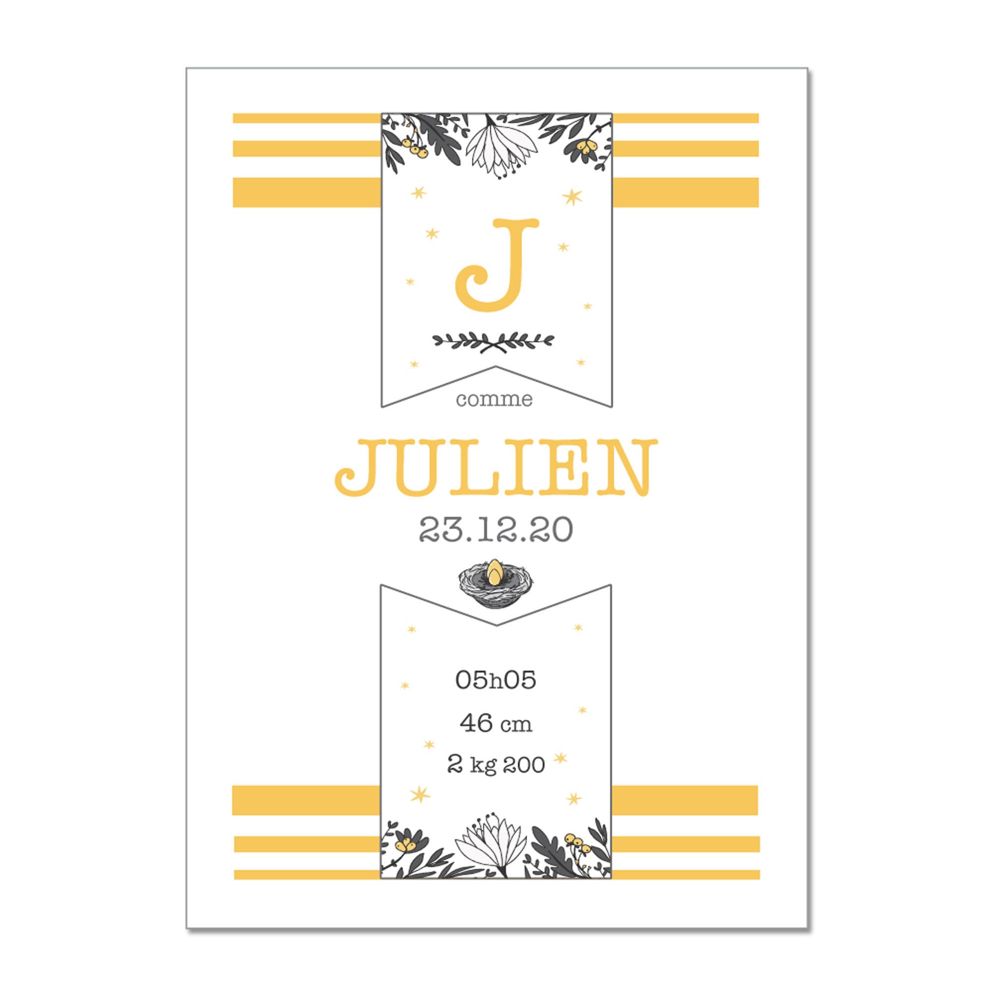 Poster Souvenir - Cadeaux Naissance Flower Boy Personnalisable avec Les Informations de L'enfant | C