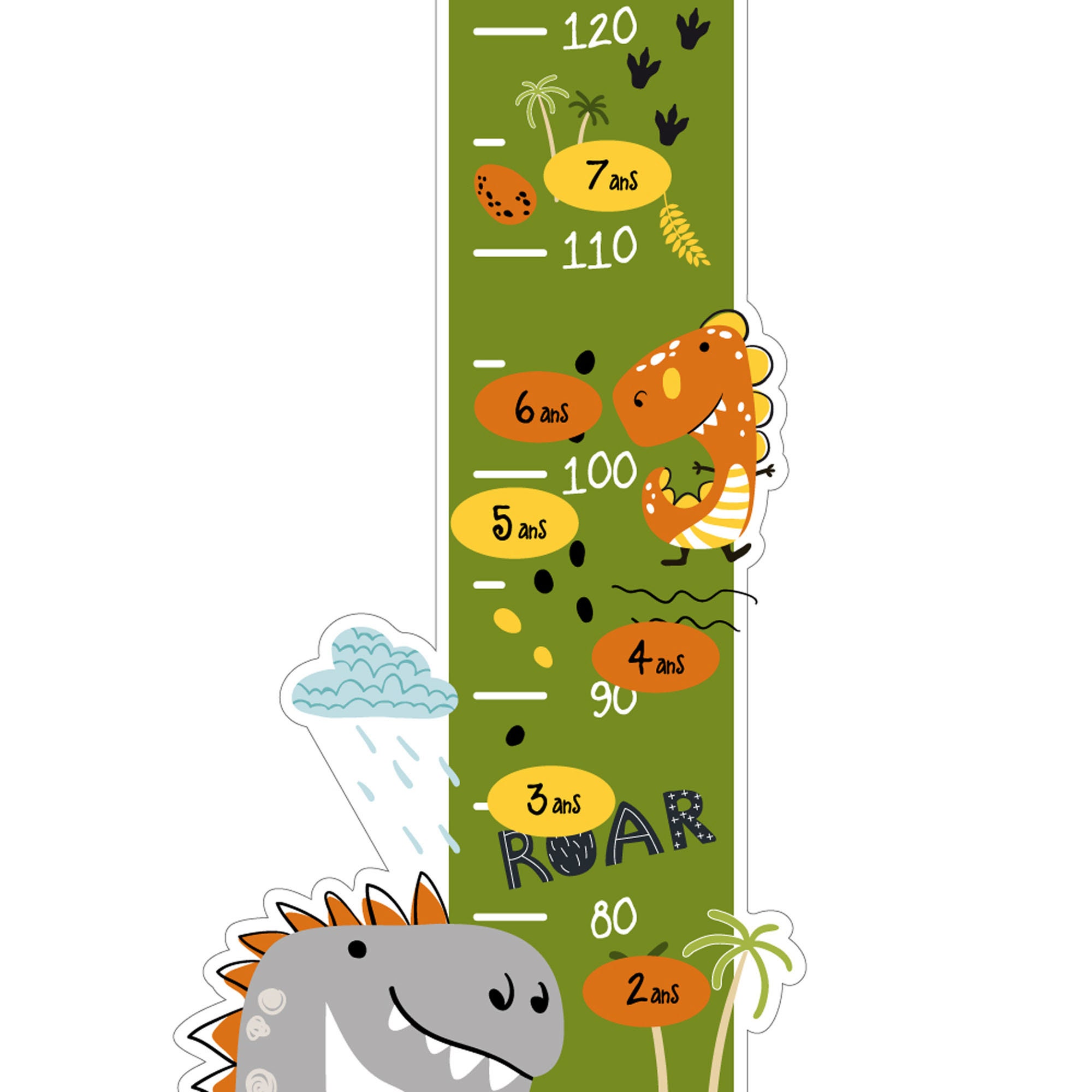 sticker Toise Murale Pour Enfant - Taille de L'enfant Règle Mesure Thème Dragon/Dinosaure