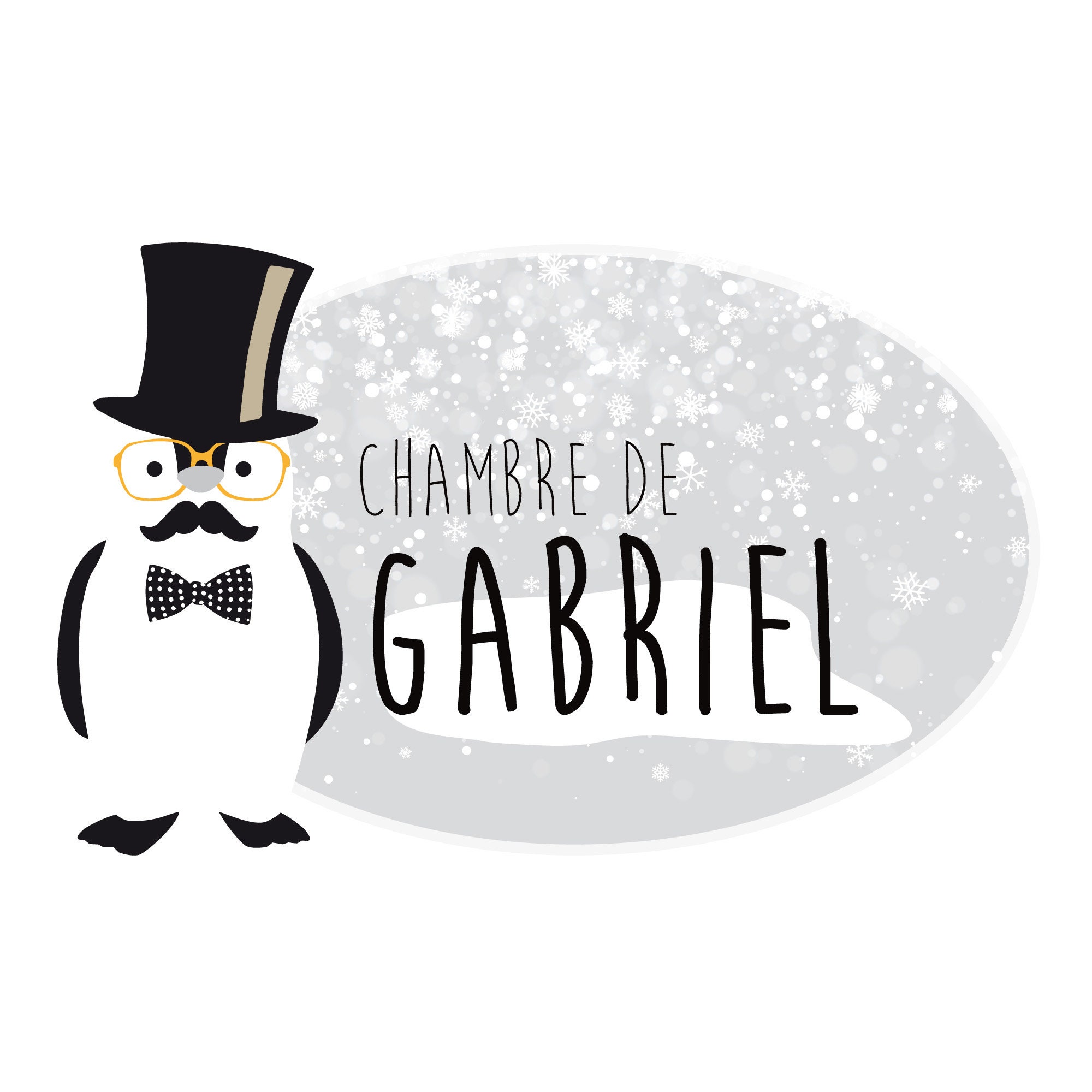 sticker Autocollant Plaque de Porte Pour Enfants Petit Pingouin - Idéal Chambre Personnalisable avec