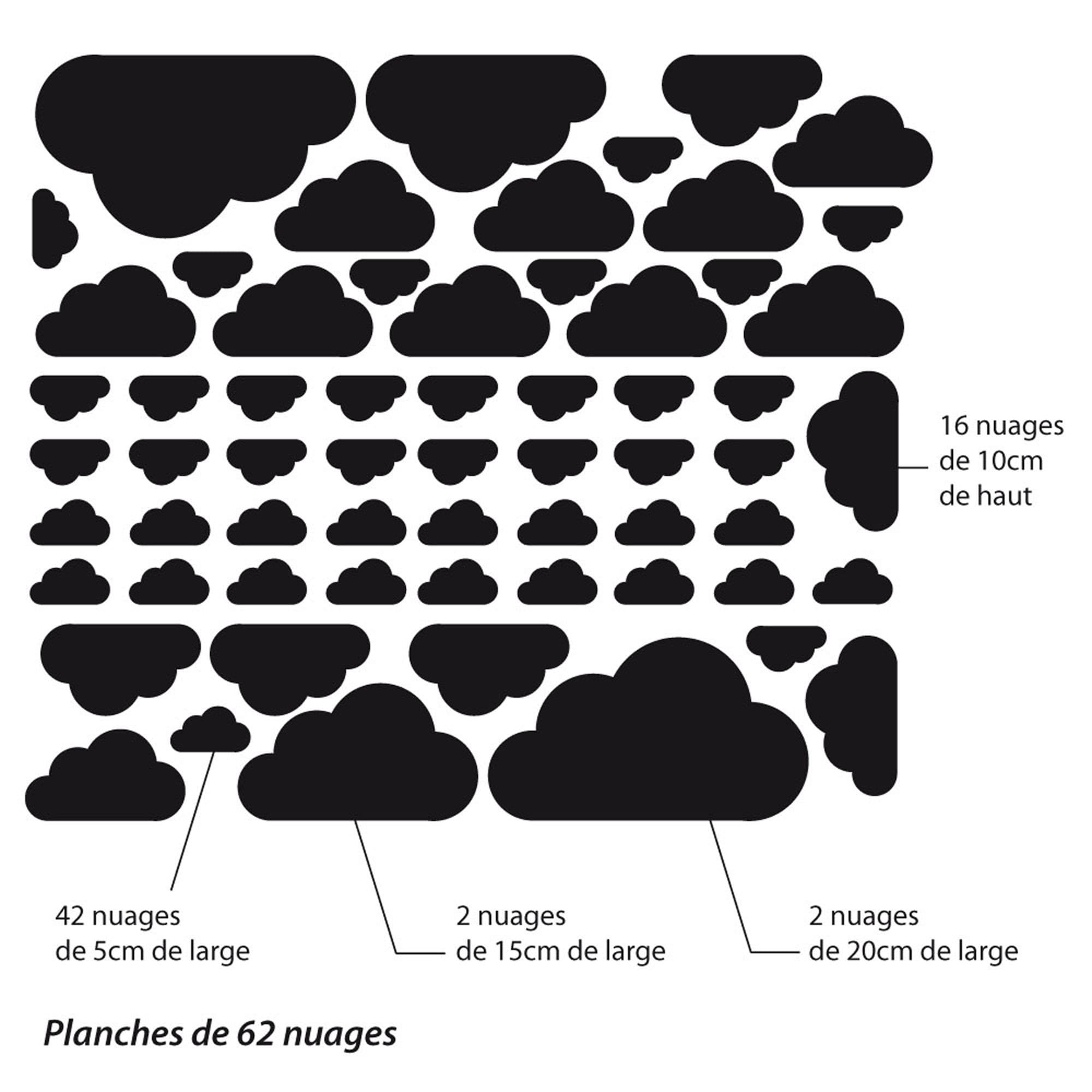 Planche de 62 Stickers Adhésifs Forme Nuages - Décoration Adhésive Autocollante