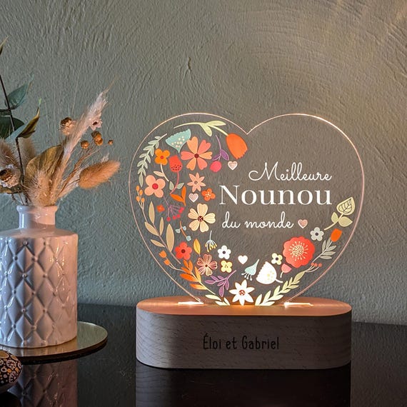 Veilleuse Coeur Meilleure Nounou, Lampe LED Coeur pour cadeau nounou, assistante maternelle