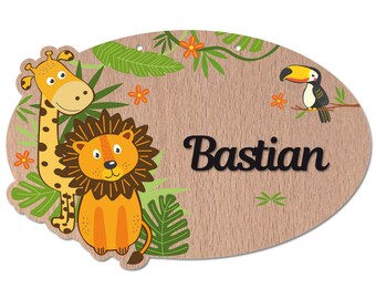 Plaque de Porte Jungle  - Pancarte Bois Personnalisée Chambre Enfant