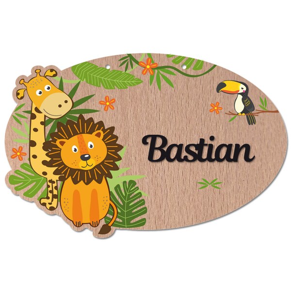 Plaque de Porte Jungle  - Pancarte Bois Personnalisée Chambre Enfant