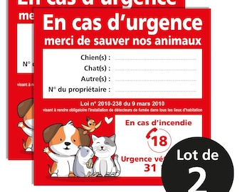 Lot de 2 Stickers Animaux à sauver en cas d’incendie ou d'urgence – À Compléter – Format 10 X 10 cm – Plusieurs modèles - Sécurité Maison