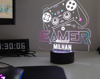 Veilleuse Gamer personnalisable, Veilleuse manette jeu vidéo, Déco chambre enfant, Lampe Gaming personnalisable, Lumière de chevet gamer