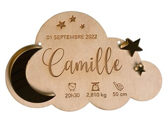 Customizable wooden birth plaque Original birth gift. Customizable first name sign