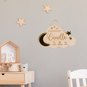 Plaque naissance en bois personnalisable Cadeau naissance original. Pancarte prénom personnalisable