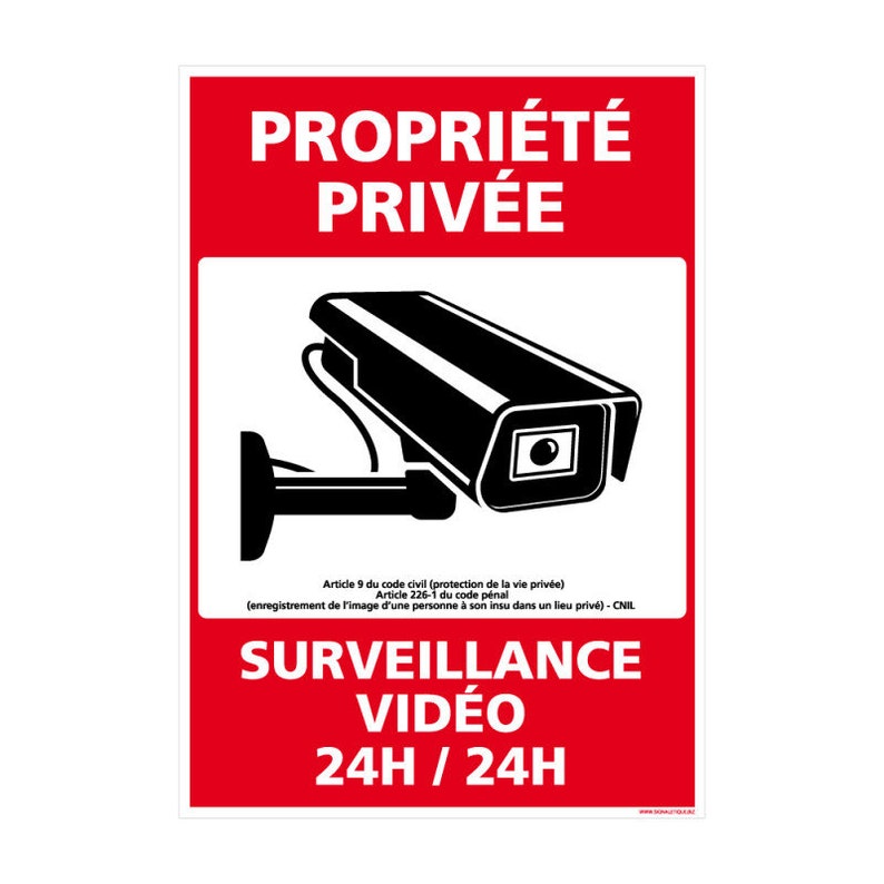 Panneau Sécurité Propriété Privée Surveillance Vidéo 24h/24, Propriété Privée sous alarme, loi protection de la vie privée image 1