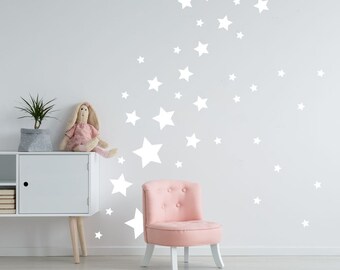 Etoiles autocollantes - Planche de 50 étoiles de différentes tailles - Etoiles adhésives couleurs variées - Stickers muraux