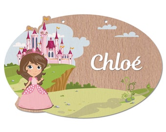 Plaque de porte en bois PRINCESSE personnalisable au prénom de votre enfant - Bois - 29 x 19 cm