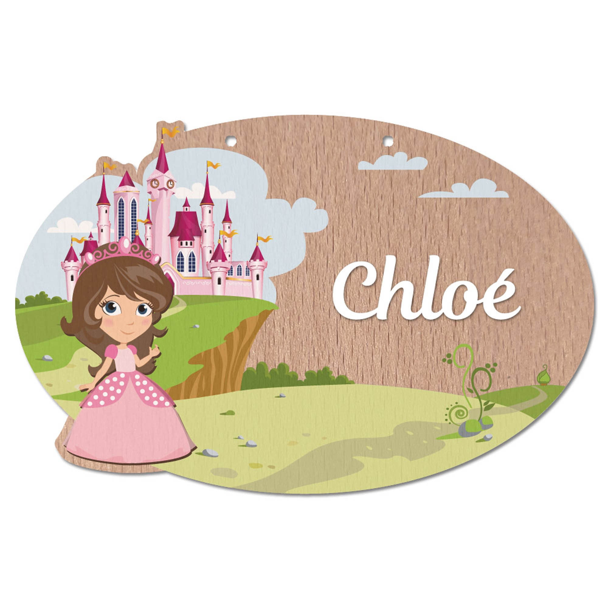 Plaque de Porte en Bois Princesse Personnalisable Au Prénom Votre Enfant - Bois 29 X 19 cm