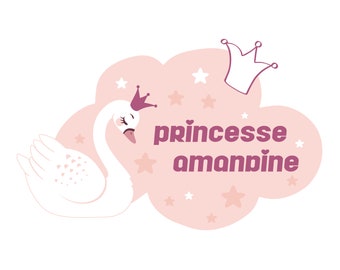 Sticker Sticker Children's Door Plate PRINCESSE - Ideal Room - Customizable with Your Child's First Name