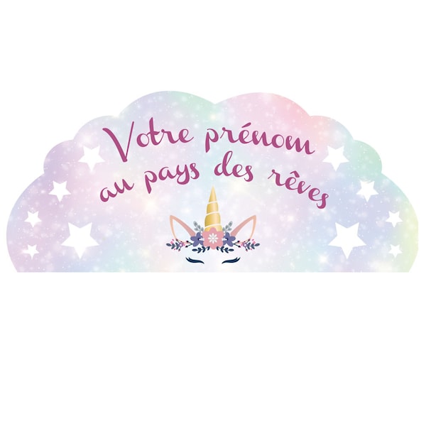 Sticker Tête de Lit pour Chambre d'enfant - Licorne et Pays des Rêves - Personnalisable avec le Prénom de votre Enfant