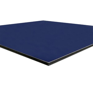 May include: A square, navy blue panel with a smooth, glossy surface. The panel has a black foam core and a silver edge. The product is likely used for signage or display purposes.
