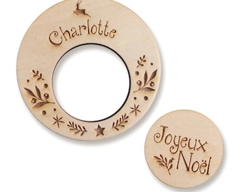Coquetier Et Rond De Serviette En Bois - Motif Folk Art Artisanal Bleu Et Floral