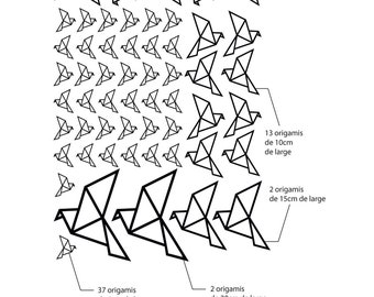 Planche de 54 stickers adhésifs ORIGAMI - Stickers décoratif adhésifs