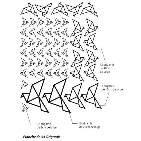 Planche de 54 stickers adhésifs ORIGAMI - Stickers décoratif adhésifs