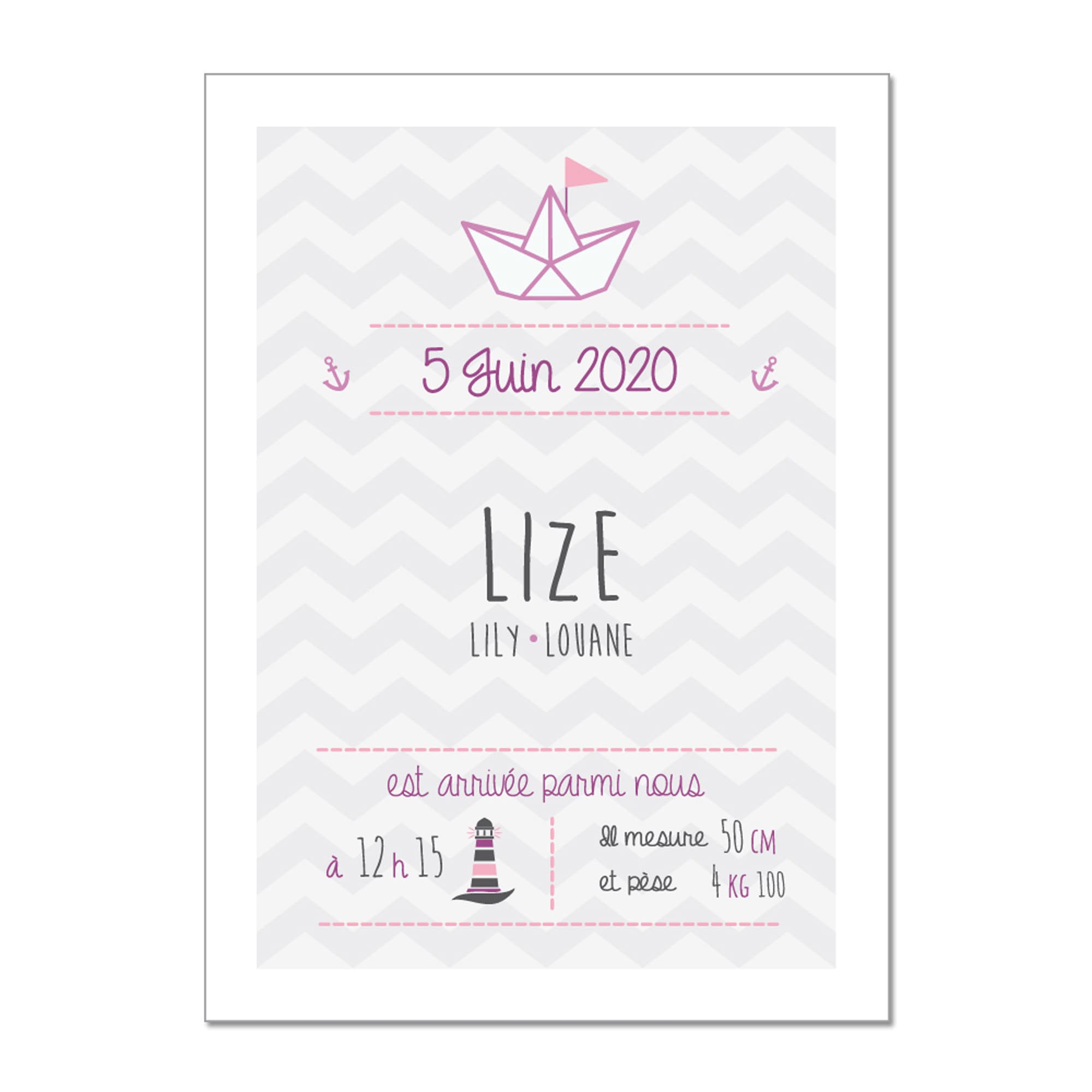 Poster Souvenir - Cadeaux Naissance Lovely Girl Personnalisable avec Les Informations de L'enfant | 