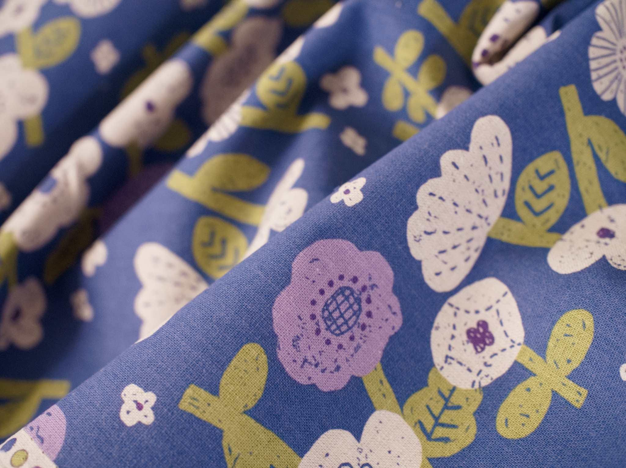 Smoke Blue | Knap Floral Bloom | Mid Weight Cotton Canvas Fabric | 1/2 Yard Increments