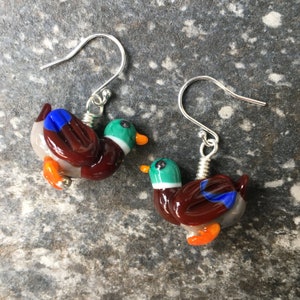 Duck Glass and Silver Handmade Earrings