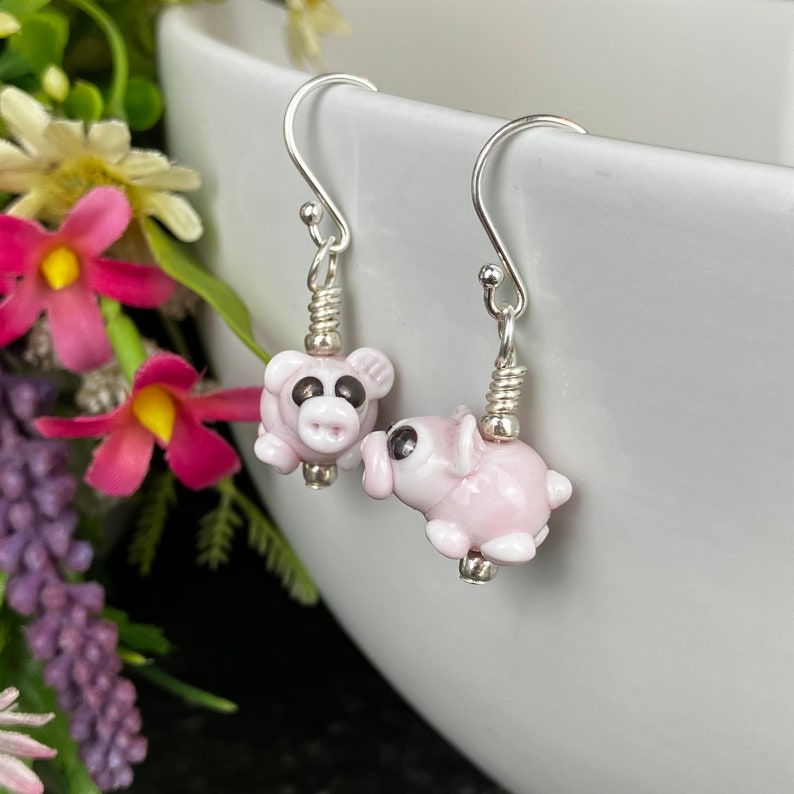 Piggies Handmade Glass Earrings on Sterling Silver Ear Wires image 1