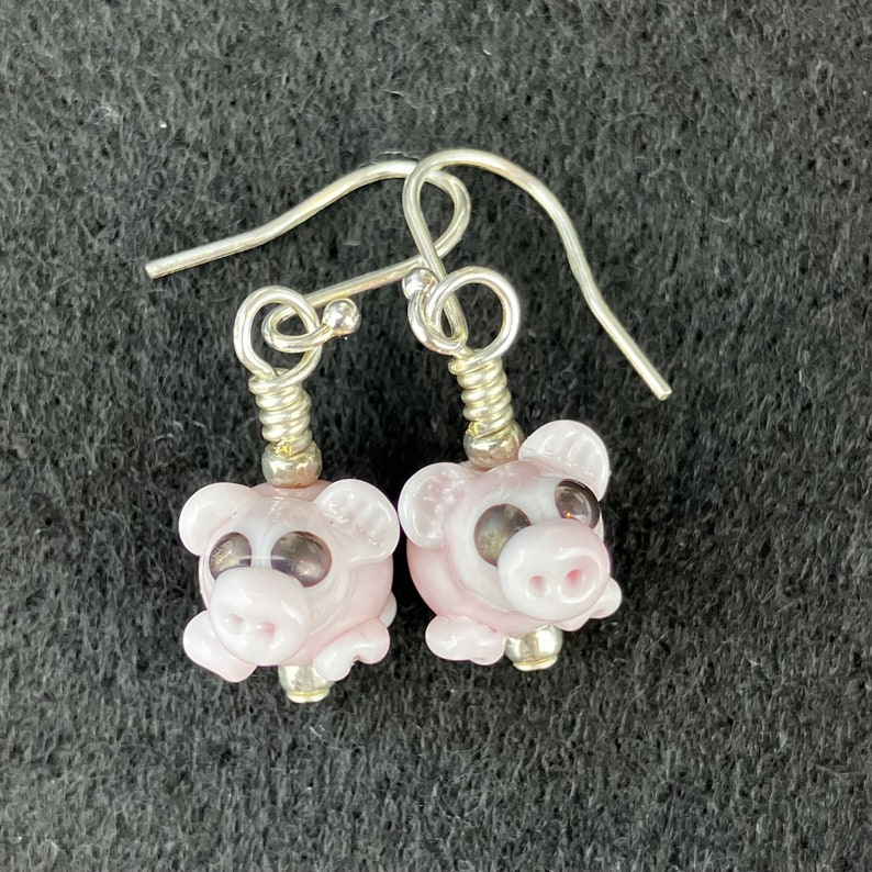 Piggies Handmade Glass Earrings on Sterling Silver Ear Wires image 5