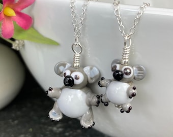 Koala Handmade Glass Pendant Ona Sterling Silver Chain Necklace, 2 Sizes to Choose From