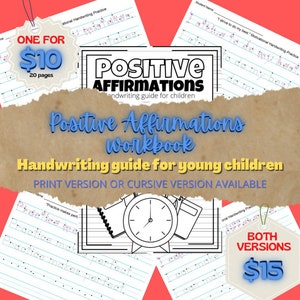 Positive Affirmations Handwriting Workbook | Printable | Children Handwriting Practice |Motivation| PDF| Cursive| Print| Inspirational