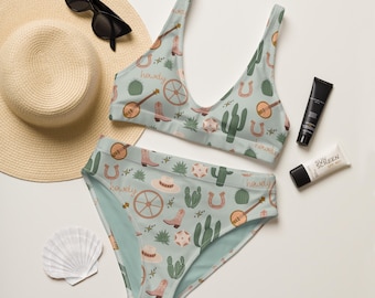 Conjunto de bikini de cintura alta estilo vaquera occidental / Bikini retro / Traje de baño de cintura alta / Bikini de vaquera / Traje de baño de despedida de soltera / Traje de baño occidental