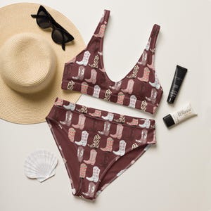 Western Cowgirl High Waist Bikini Set | Cowgirl Bikini | Retro Bikini | Western Swimwear | Matching Bachelorette Swim | Bold Summer Swimwear