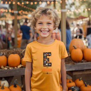 Kids Personalized Halloween T-shirt, Boys Customized Letter Shirt, Spooky Name Tee for Kids