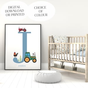 Personalised Tractor Print | Farm Initial Prints | Nursery Kids Wall Art | Child Toddler Name Prints Boys Girls Tractor Printable Download