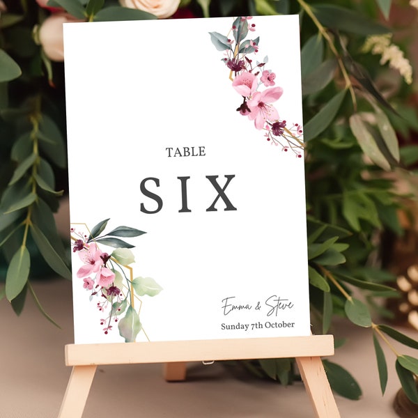 BLUSH AND BURGUNDY Table Numbers Wedding | Table Name Cards Dusty Pink Red Wedding | Greenery Table Names