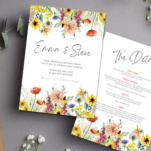 WILDFLOWER Wedding Invitation | Spring Colourful Wedding Stationery | Bright Wedding Invites | Calligraphy Budget Wedding Set