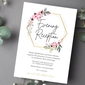 BLUSH AND BURGUNDY Hoop Rustic Evening Reception Invitation | Wedding Stationery Eucalyptus | Budget Wedding Invites | Foliage Calligraphy