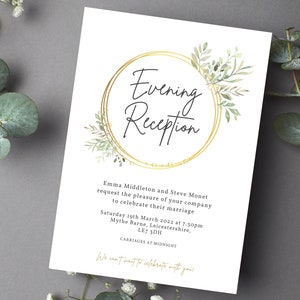BOTANICAL HOOP Rustic Evening Reception Invitation | Eucalyptus Wedding Stationery | Budget Wedding Invites | Foliage Calligraphy Set