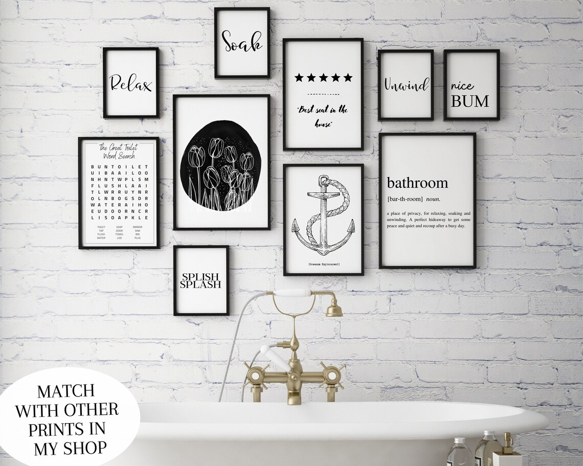 Kids Bathroom Prints Set of 3 Bathroom Definition Splish Etsy UK