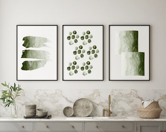 Green Abstract Art Prints | Set of 3 | Abstract Painting | Wall Prints | Green Watercolour Pictures | Printable Download