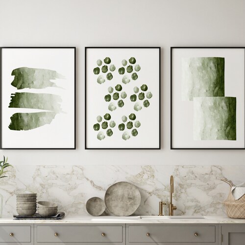 Green Abstract Art Prints Set of 3 Abstract Painting Etsy