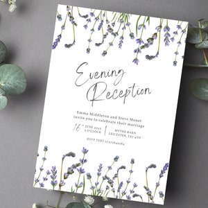 Lavender Rustic Evening Reception Invitation | Lavendar Purple Wedding Stationery | Budget Wedding Invites | Foliage Calligraphy Set