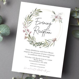 Mink Hoop Evening Reception Invitation | Dusty Pink Wedding Stationery | Budget Wedding Invites | Foliage Calligraphy Set