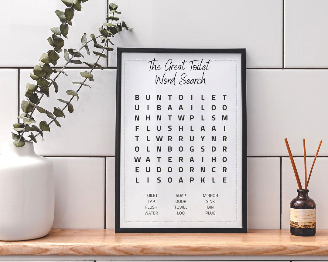 Bathroom Word Search Print Funny Toilet Wall Art Crossword WC Prints ...