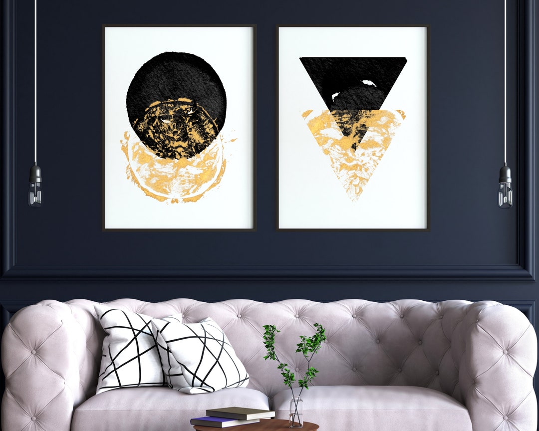 Black and Gold Geometric Abstract Art Prints Set of 2 Abstract Posters ...