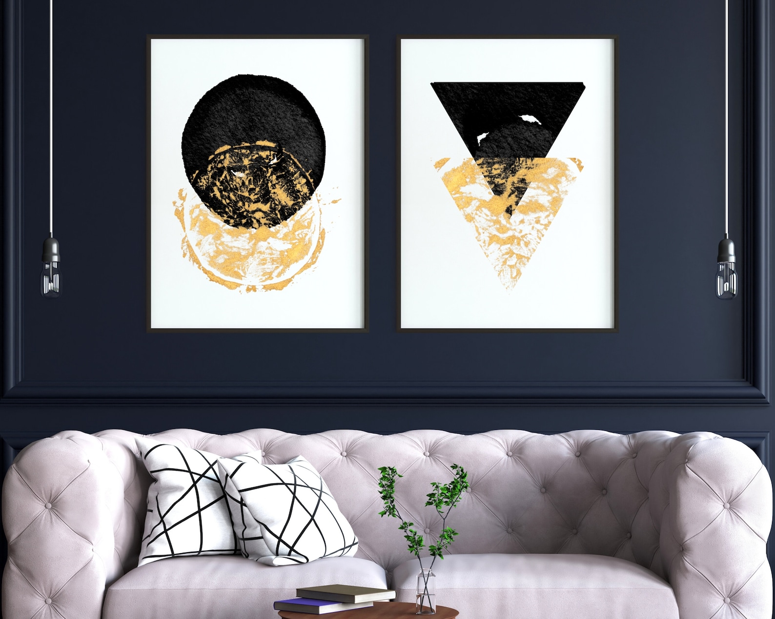 Black and Gold Geometric Abstract Art Prints Set of 2 - Etsy