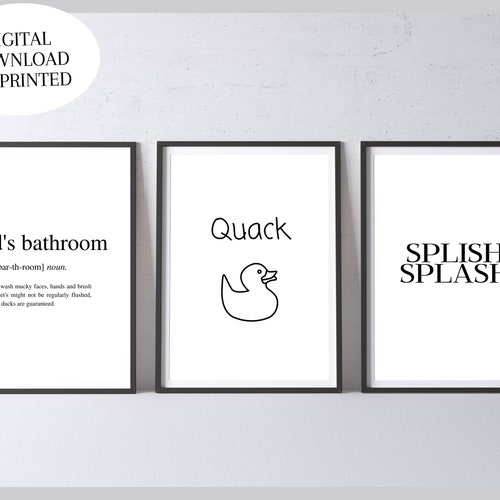 Kids Bathroom Prints Set of 3 Bathroom Definition Splish Etsy UK